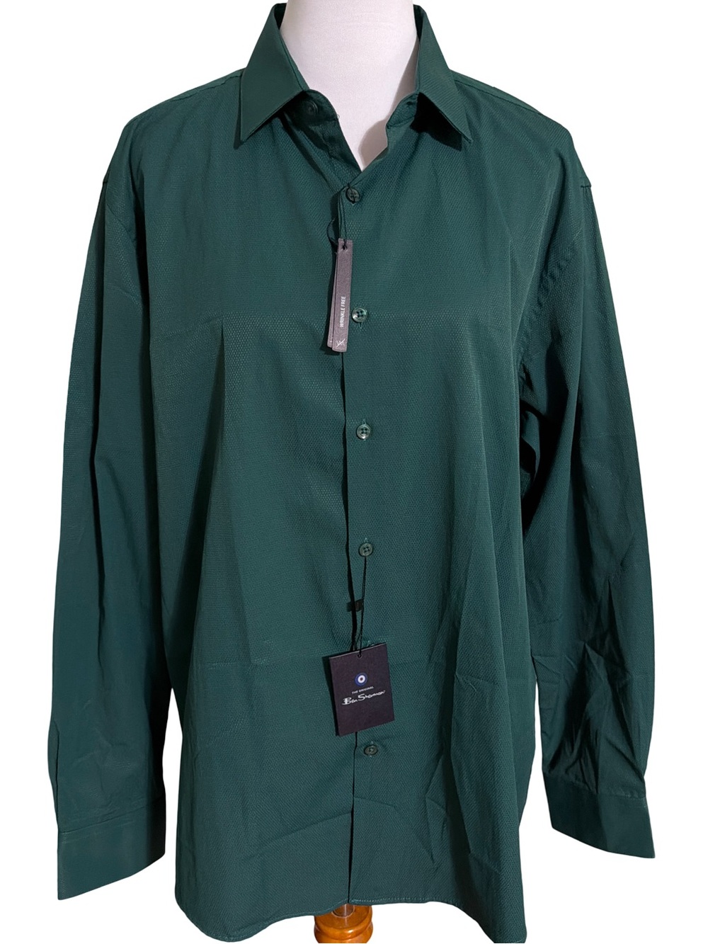 Ben Sherman XL Long Sleeve Button-Down Shirt Dark Green 17 17.5